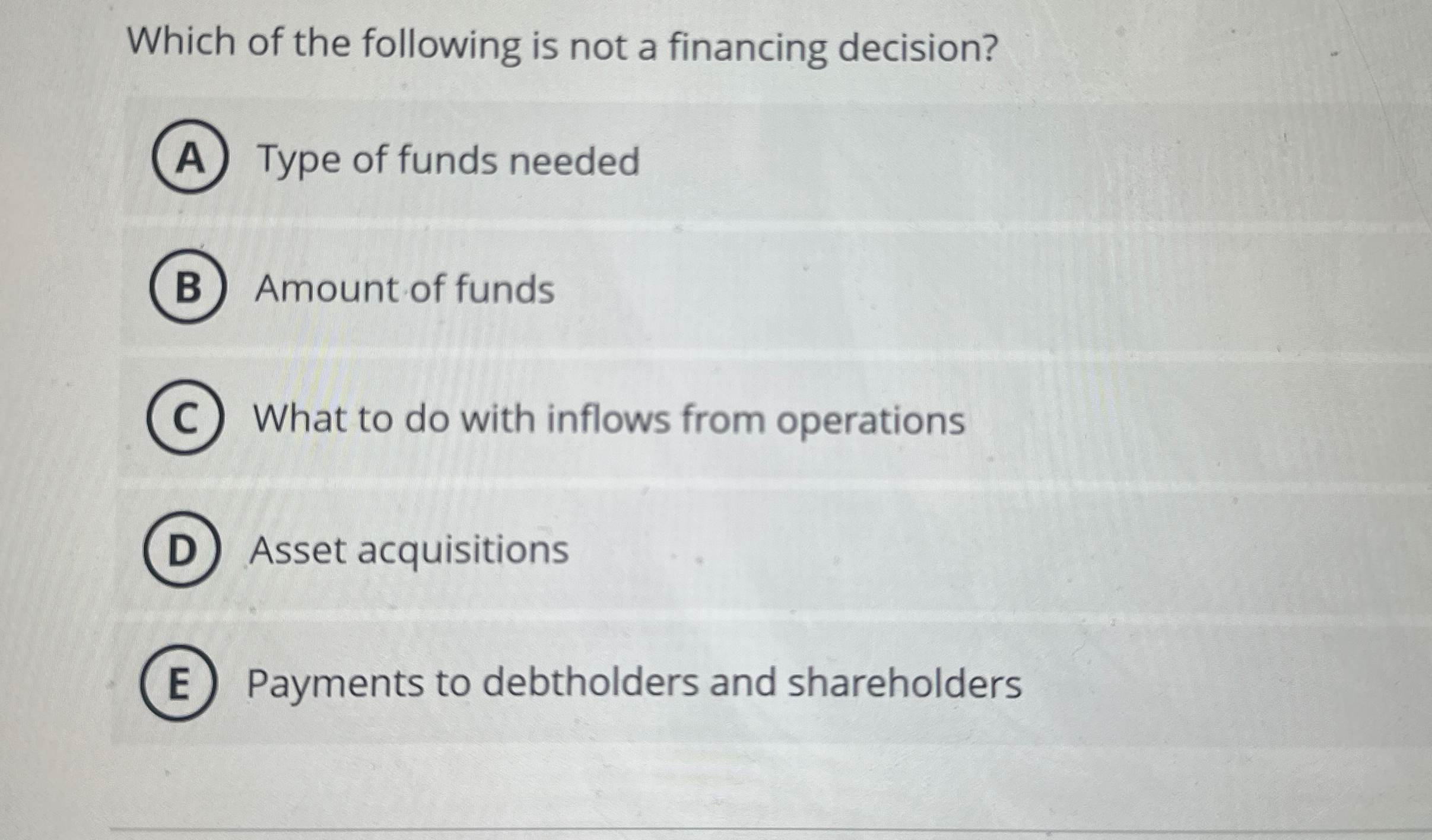 Which of the following is not a financing