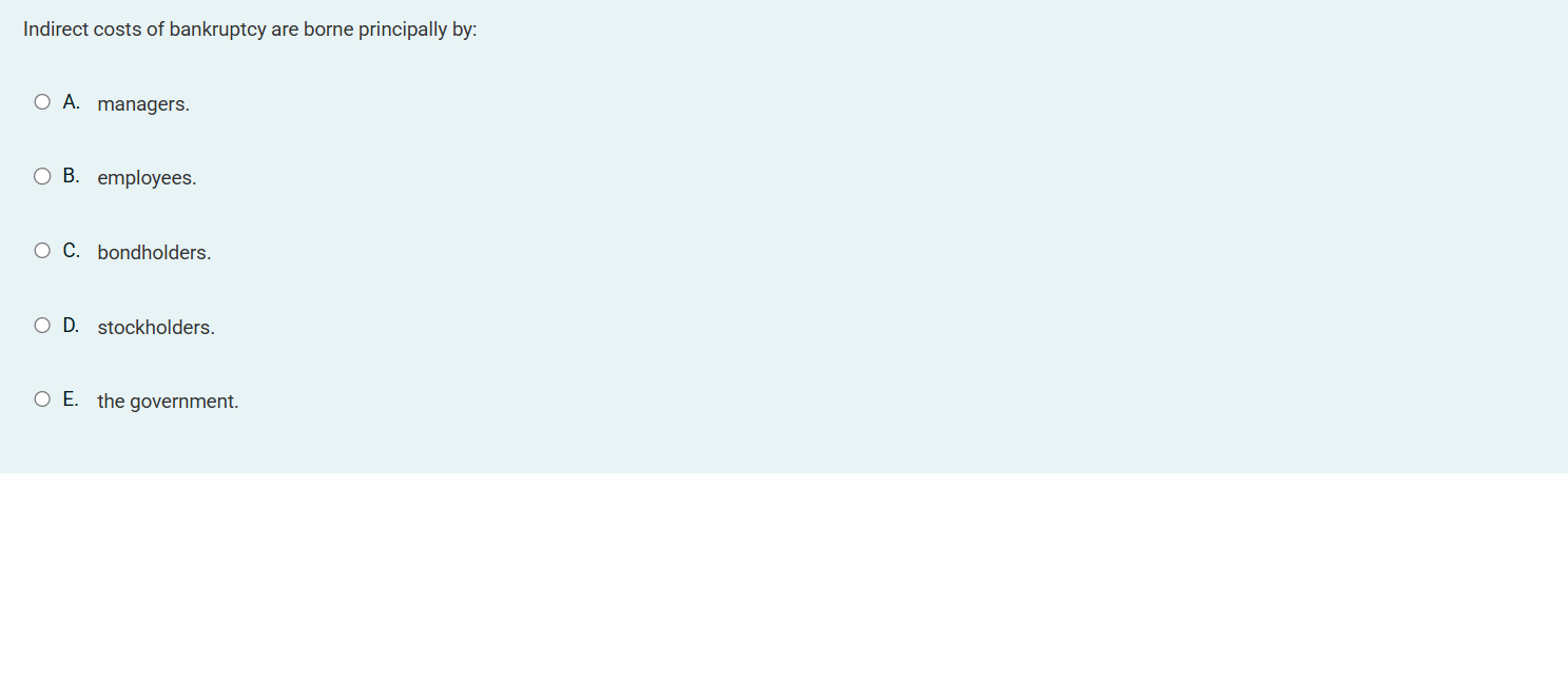 Indirect costs of bankruptcy are borne