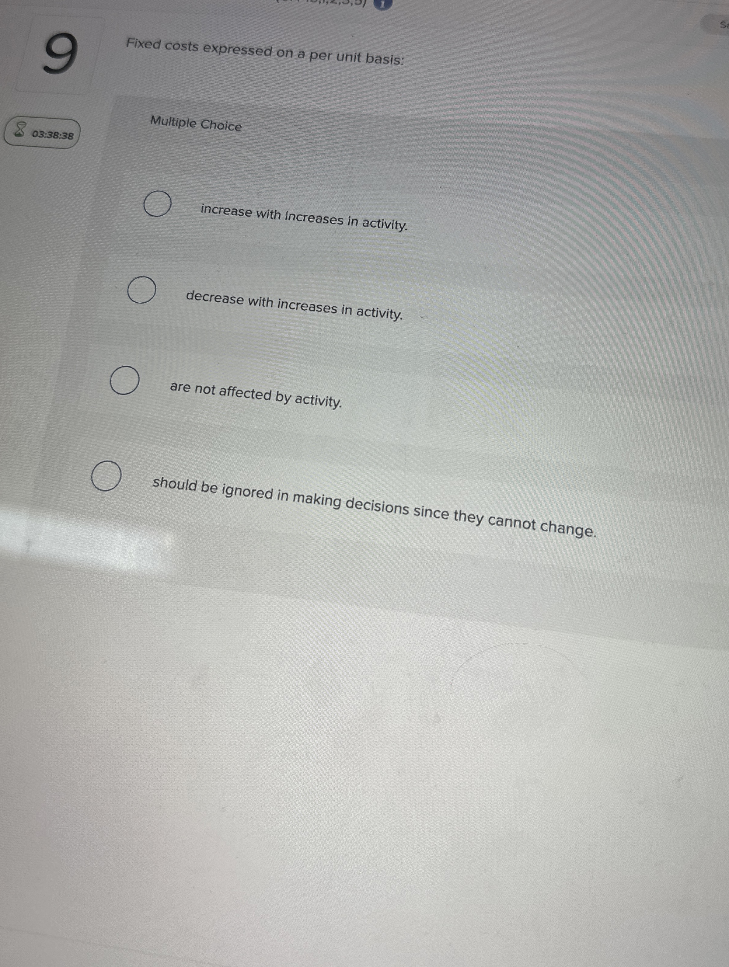 Fixed costs expressed on a per unit basis: