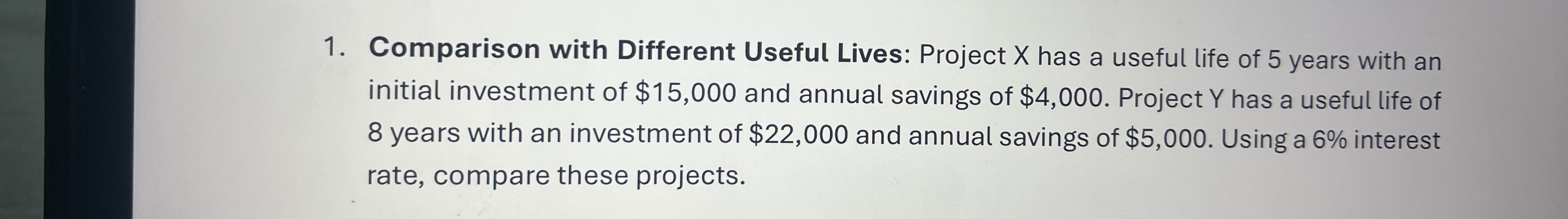 Comparison with Different Useful Lives: Project x