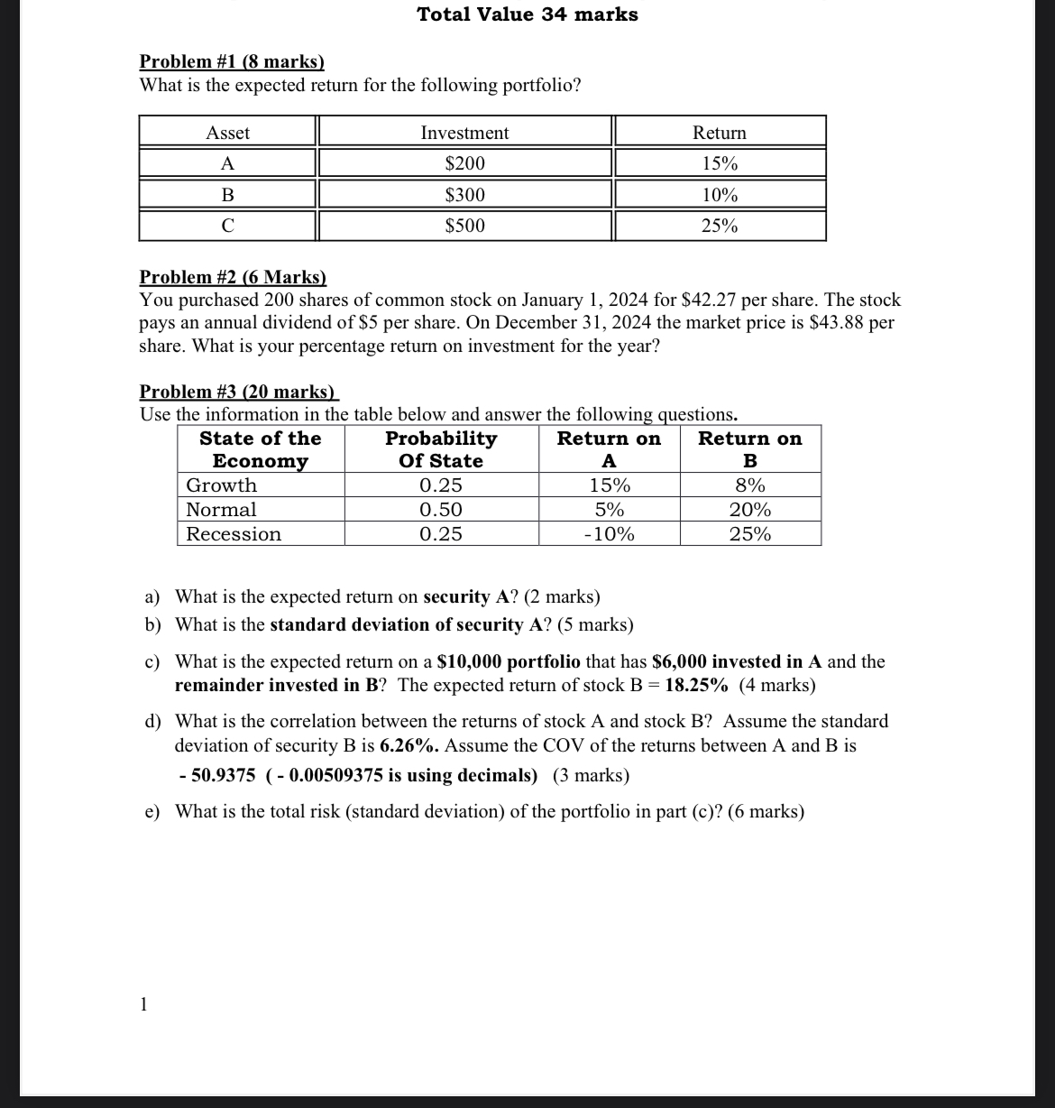 Total Value 3 4 marks Problem # 1 ( 8 marks )