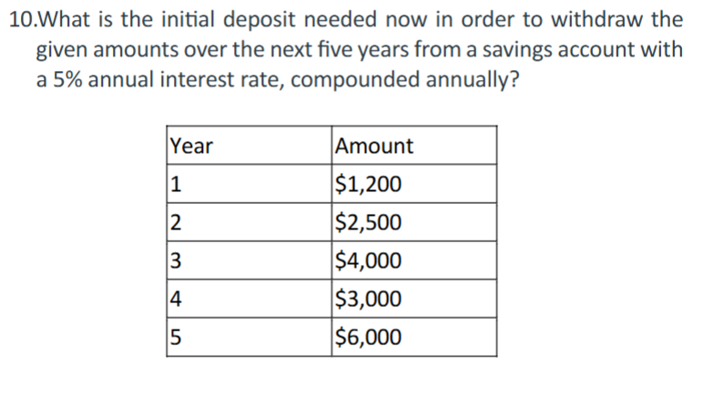 1 0 . What is the initial deposit needed now in