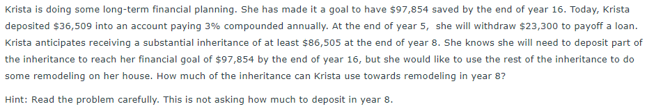 Krista is doing some long - term financial