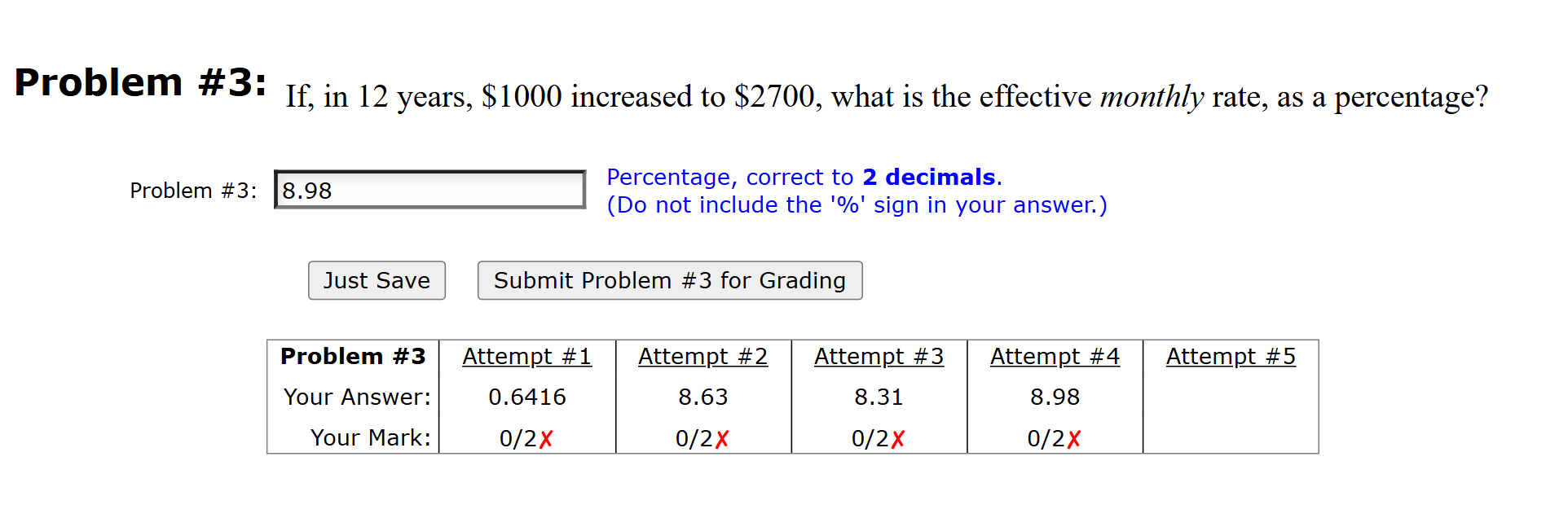 Problem \ # 3 : If , in 1 2 years, \ ( \ $ 1 0 0