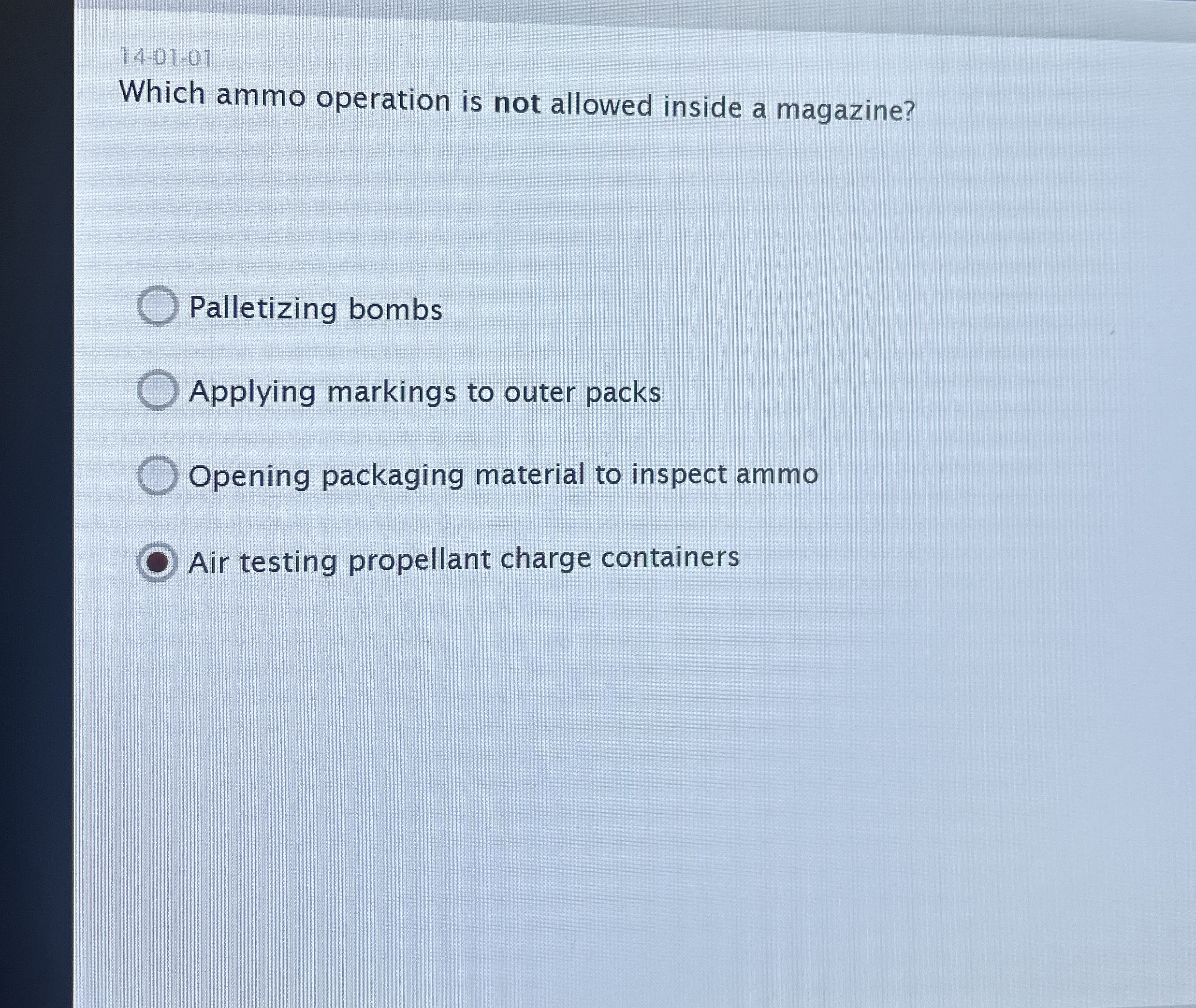 1 4 - 0 1 - 0 1 Which ammo operation is not
