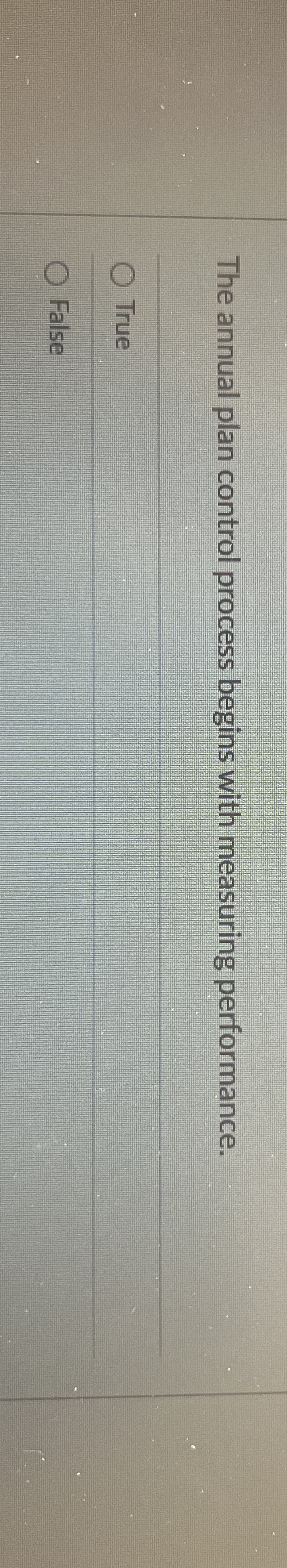 The annual plan control process begins with