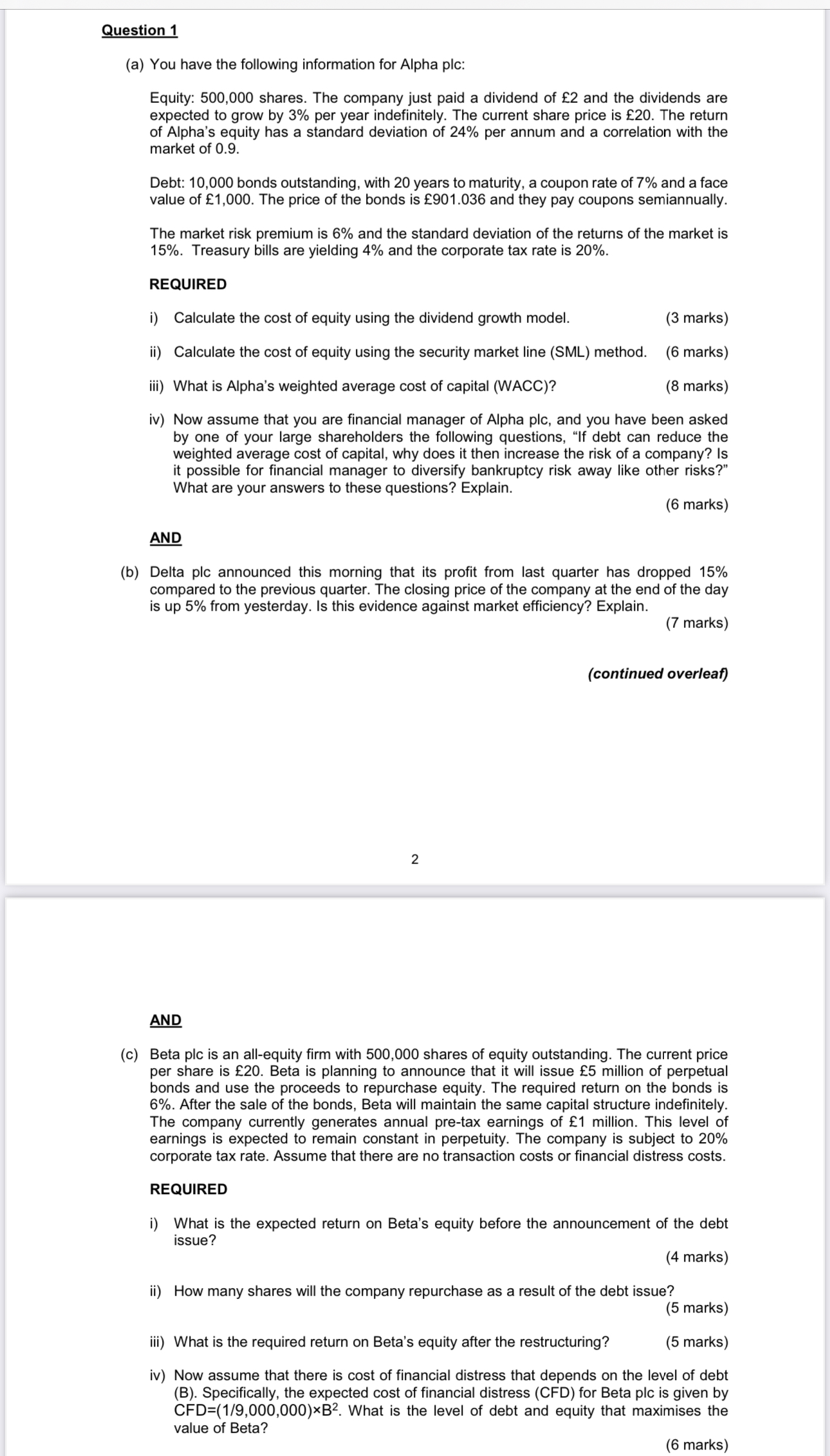 Question 1 ( a ) You have the following