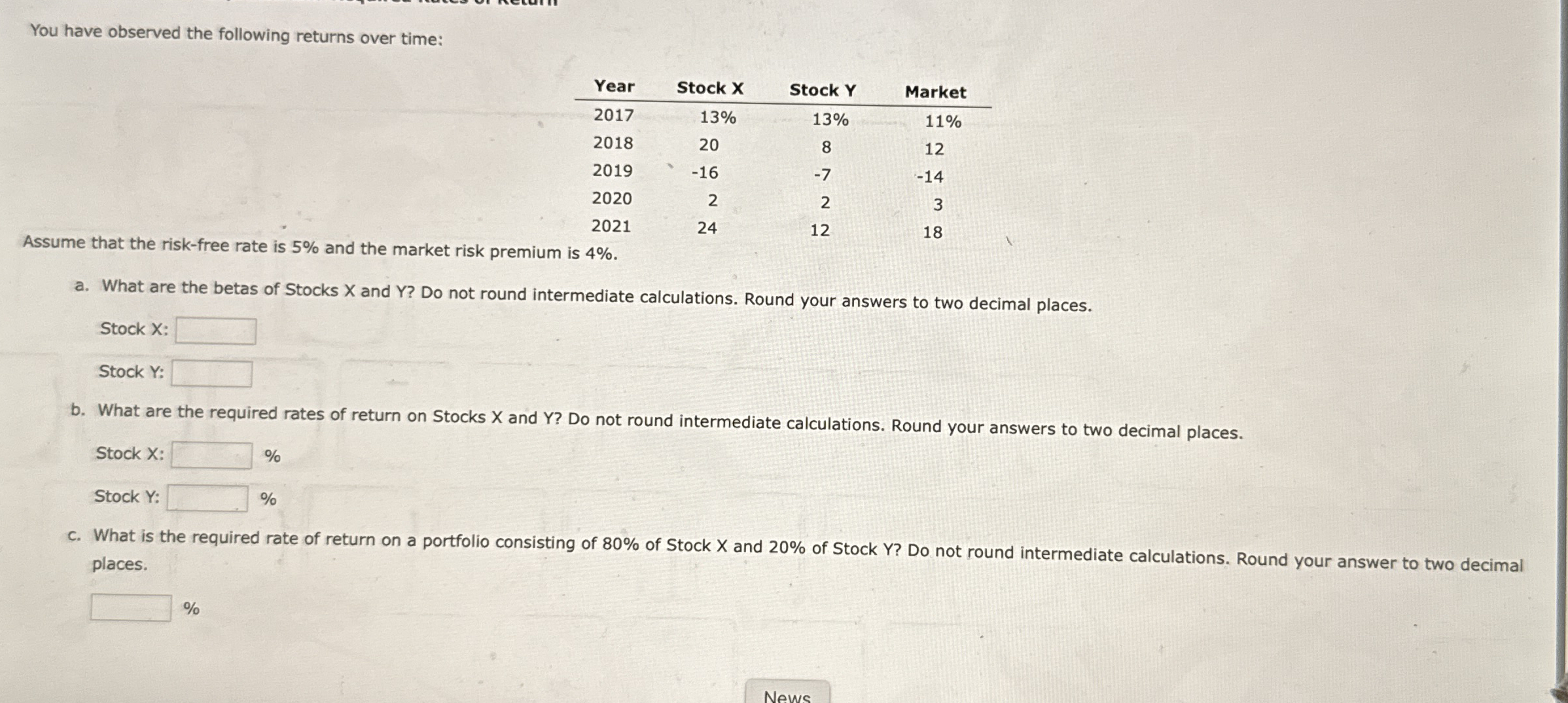You have observed the following returns over