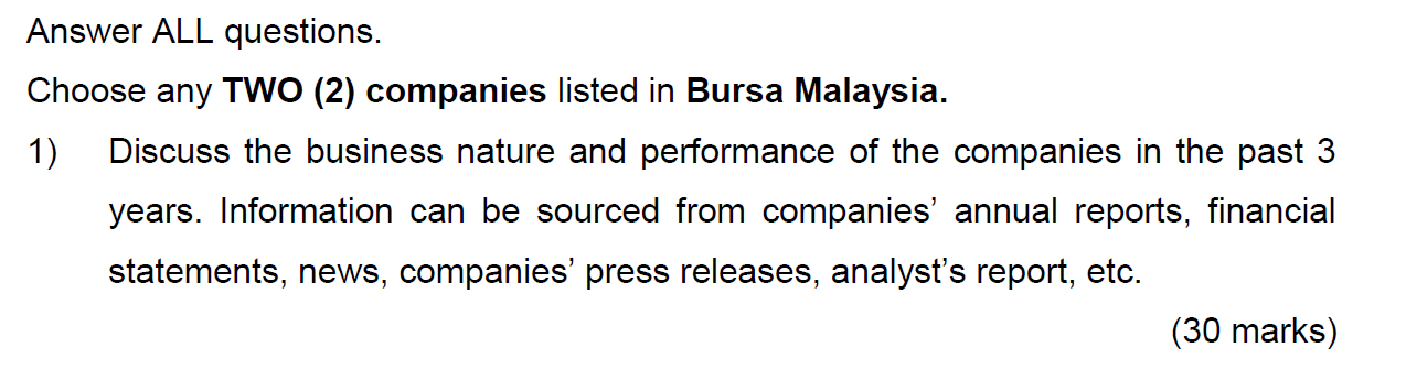 Choose any TWO ( 2 ) companies from the same