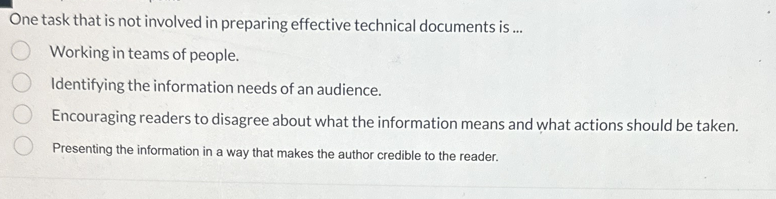 One task that is not involved in preparing