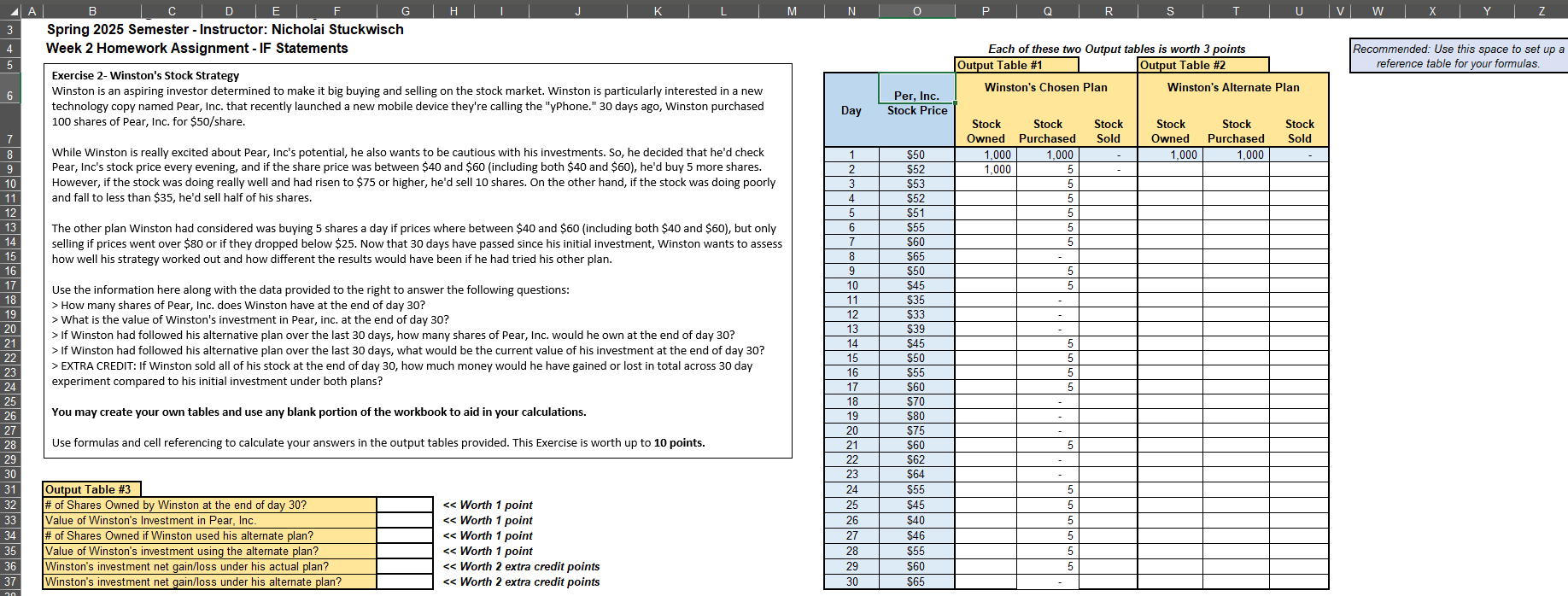Exercise 2 - Winston's Stock Strategy Winston is