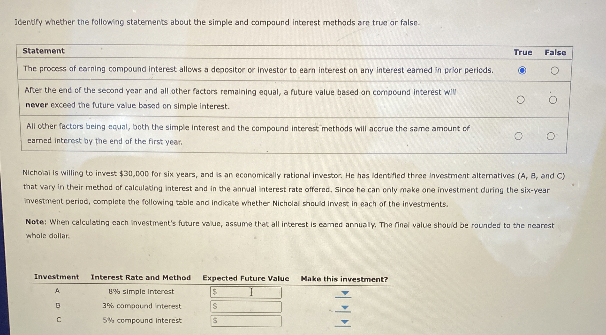 Identify whether the following statements about