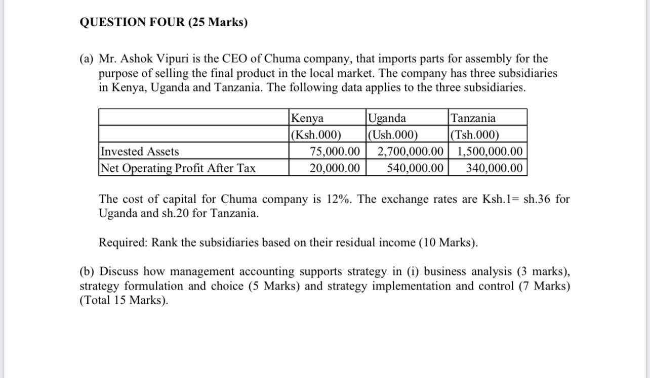 QUESTION FOUR ( 2 5 Marks ) ( a ) Mr . Ashok