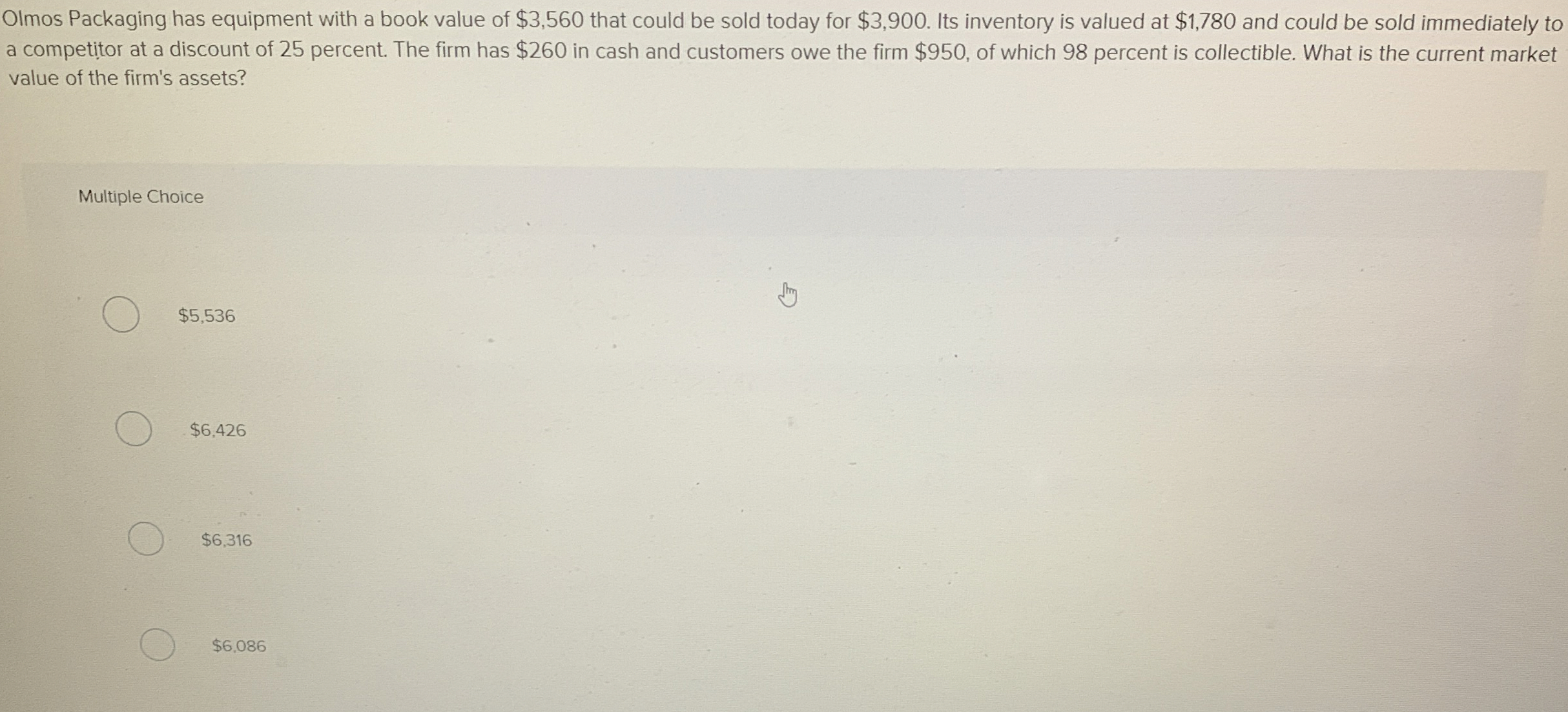 Olmos Packaging has equipment with a book value