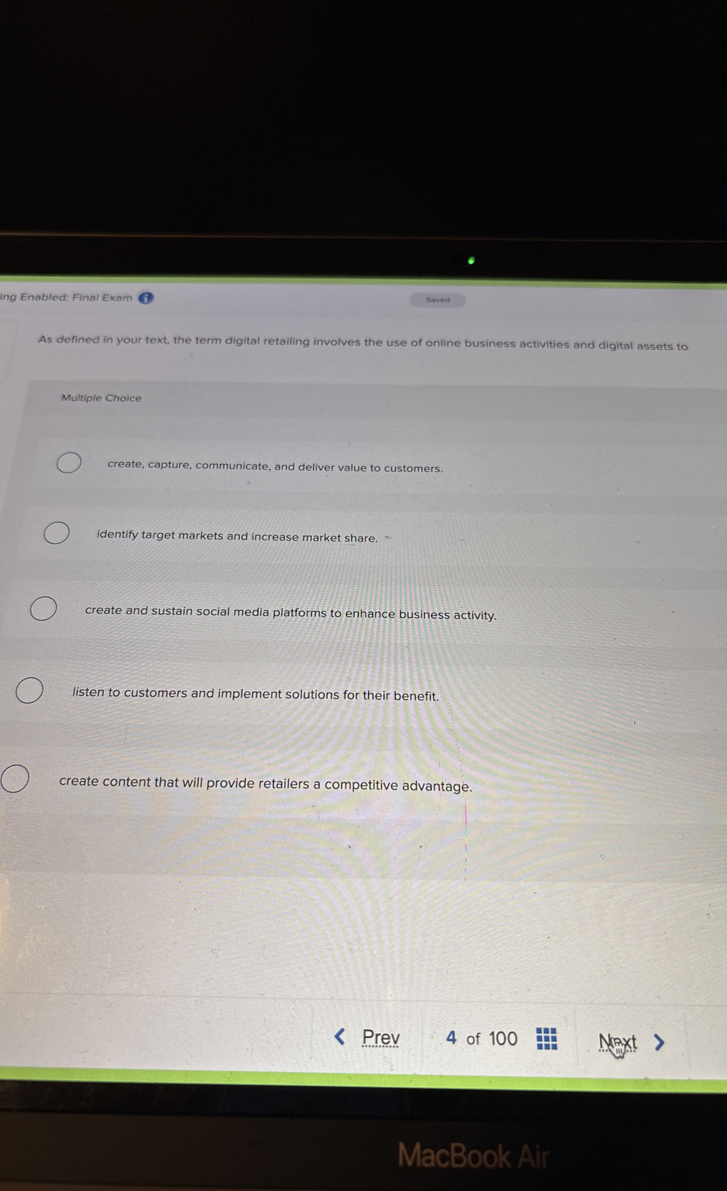 ing Enabled: Final Exam As defined in your text,