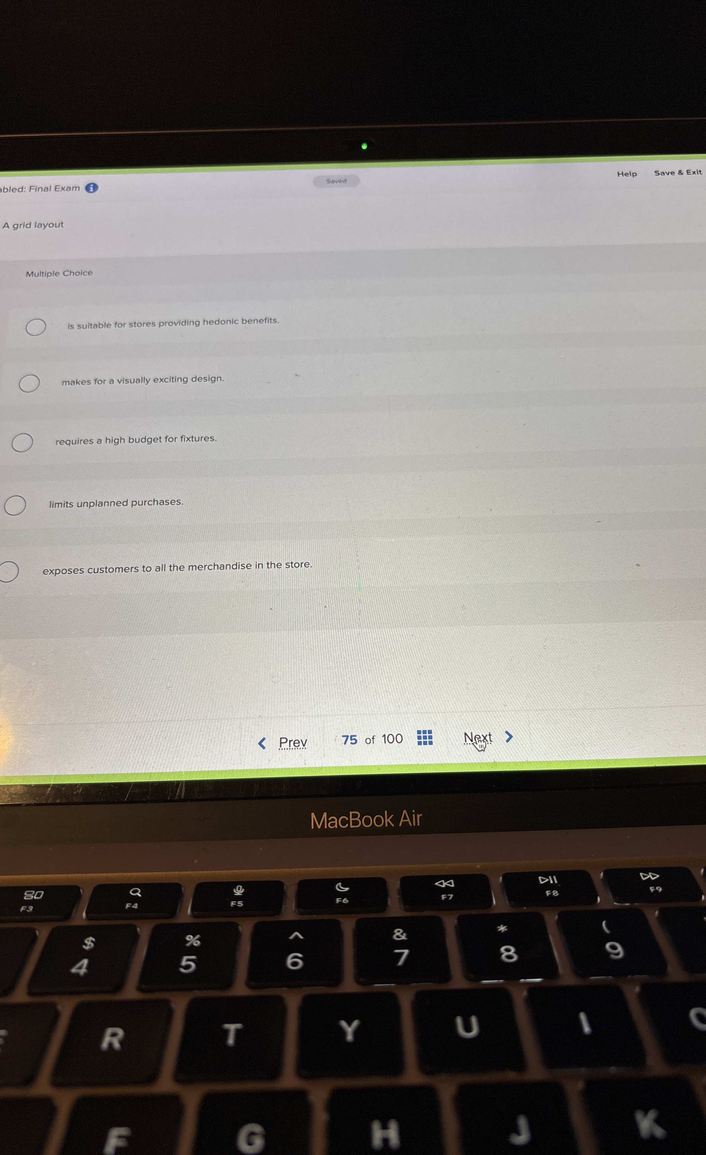 bled: Final Exam A grid layout Multiple Choice is