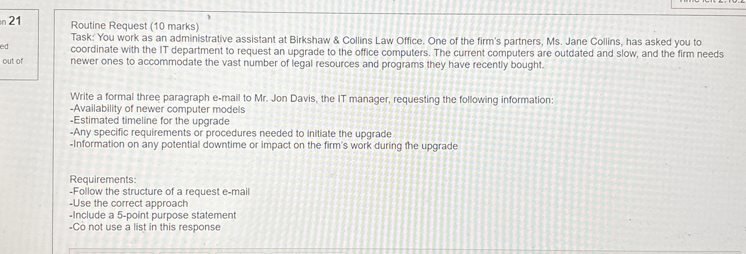 n 2 1 Routine Request ( 1 0 marks ) Task: You
