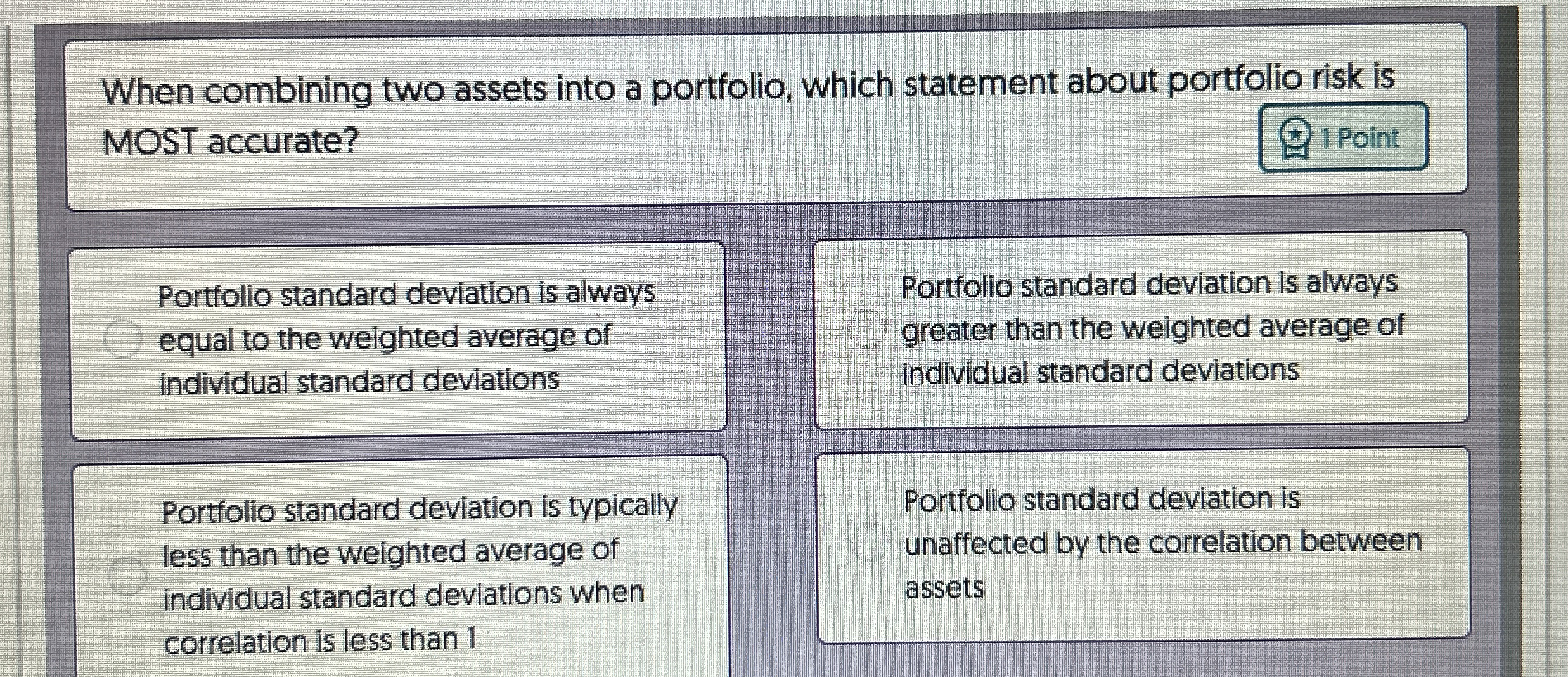 When combining two assets into a portfolio, which