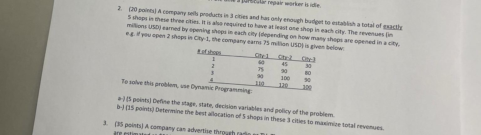 2 . ( 2 0 points ) A company sells products in 3