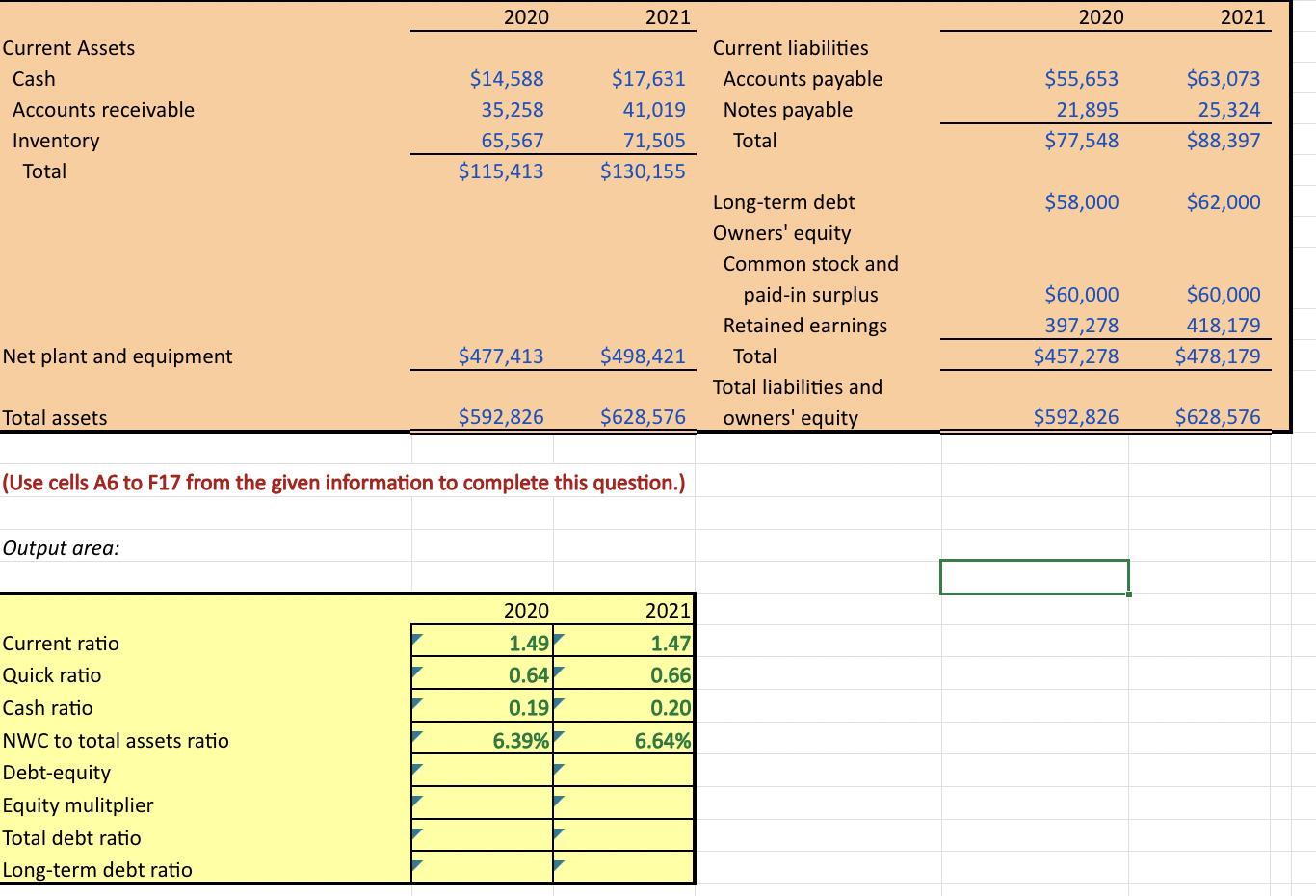 ( Use cells A 6 to F 1 7 from the given