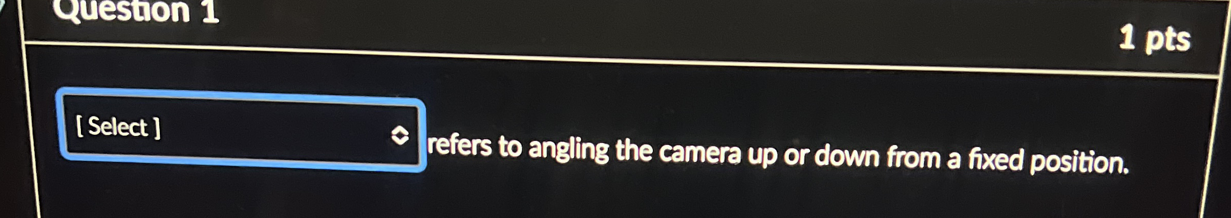 1 pts refers to angling the camera up or down