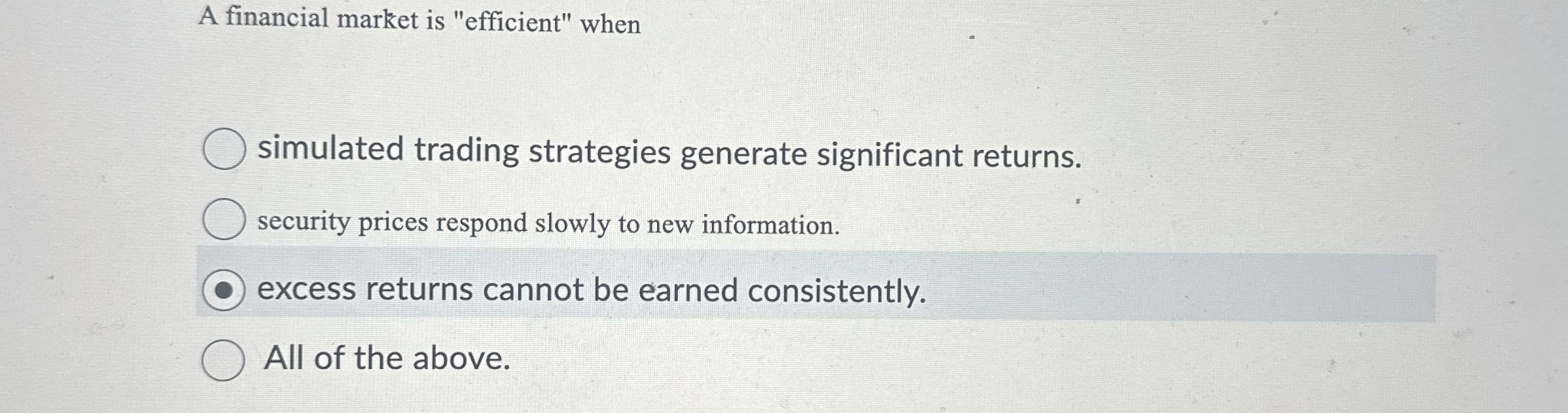 A financial market is "efficient" when simulated