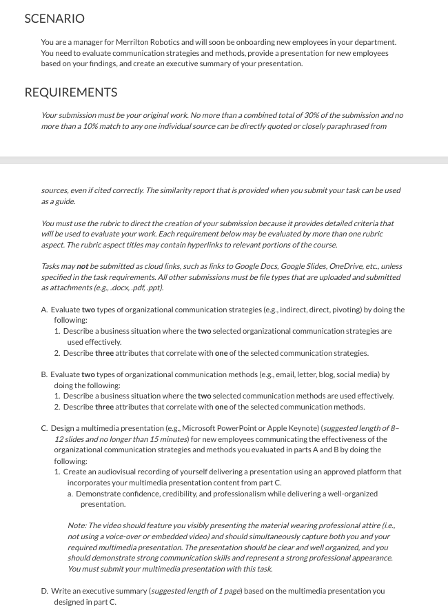 SCENARIO You are a manager for Merrilton Robotics