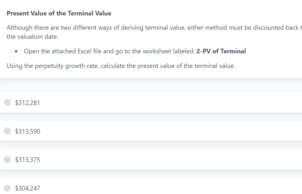 Present Value of the Terminal Value Although