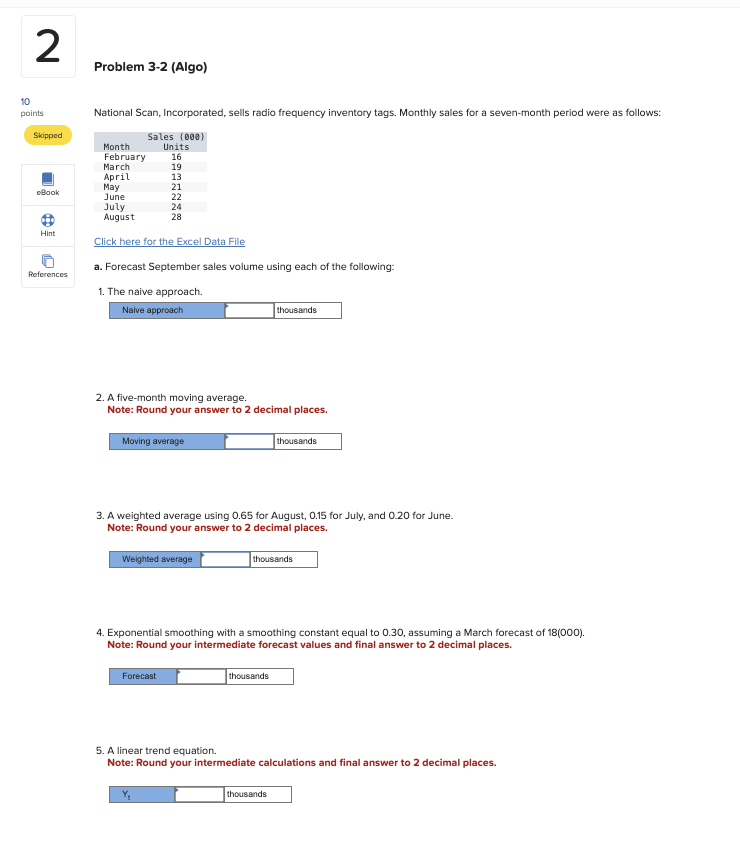 Please help!! Problem 3 - 2 ( Algo ) National