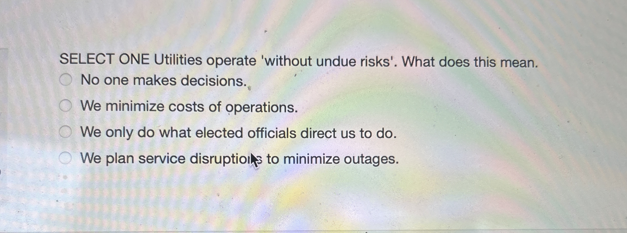SELECT ONE Utilities operate 'without undue