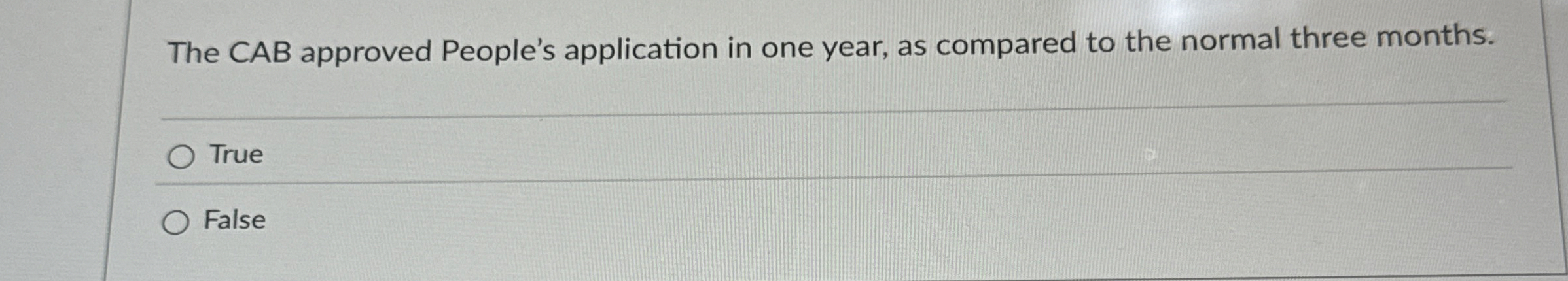 The CAB approved People's application in one