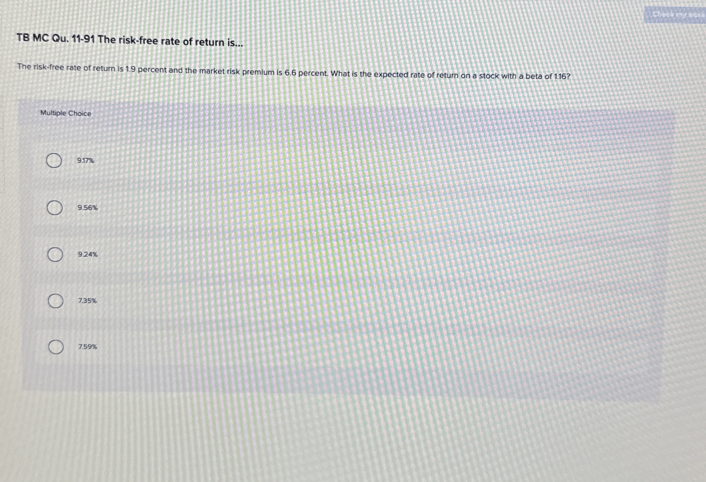 Whatruct TB MC Qu . 1 1 - 9 1 The risk - free