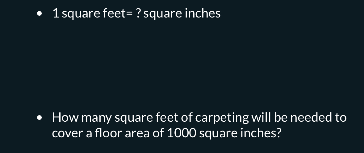 1 square feet = ? square inches How many square