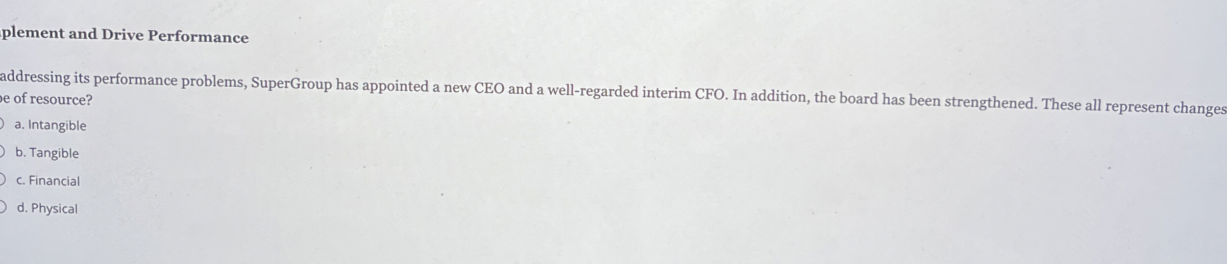 plement and Drive Performance addressing its