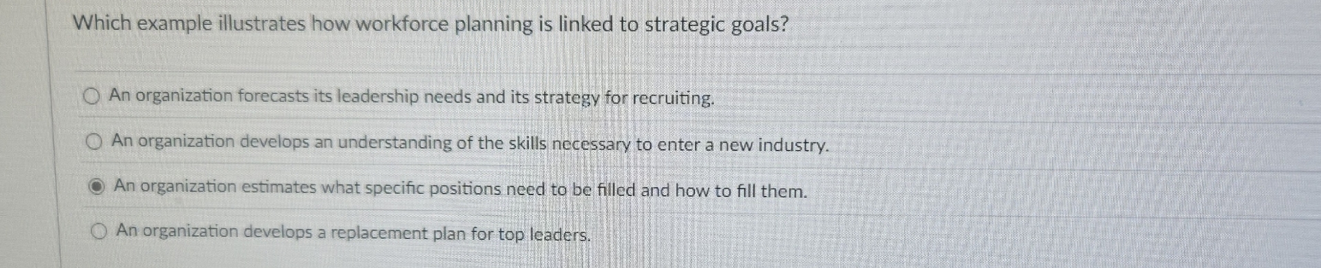 Which example illustrates how workforce planning