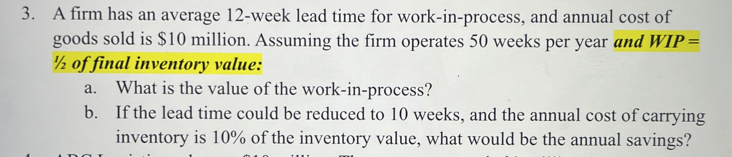 A firm has an average 1 2 - week lead time for