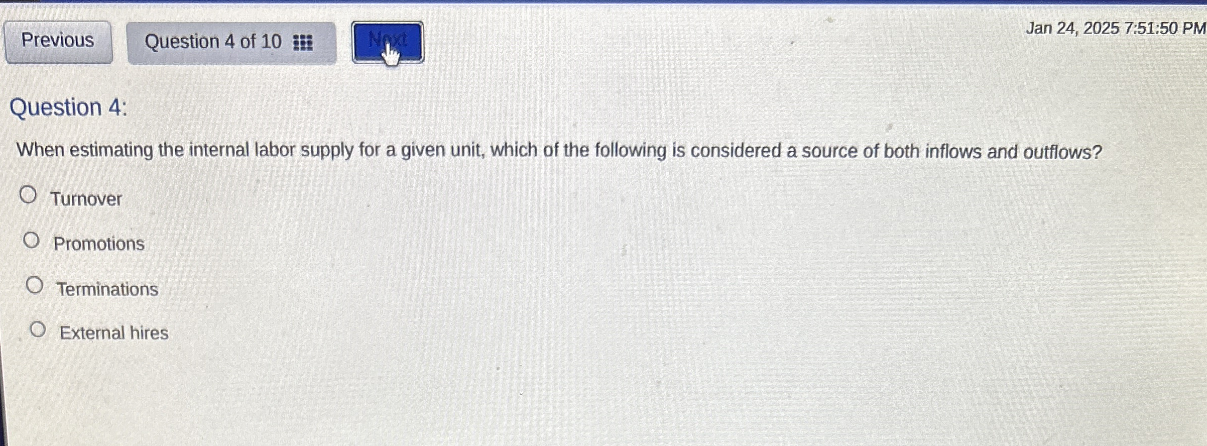 Question 4 : When estimating the internal labor