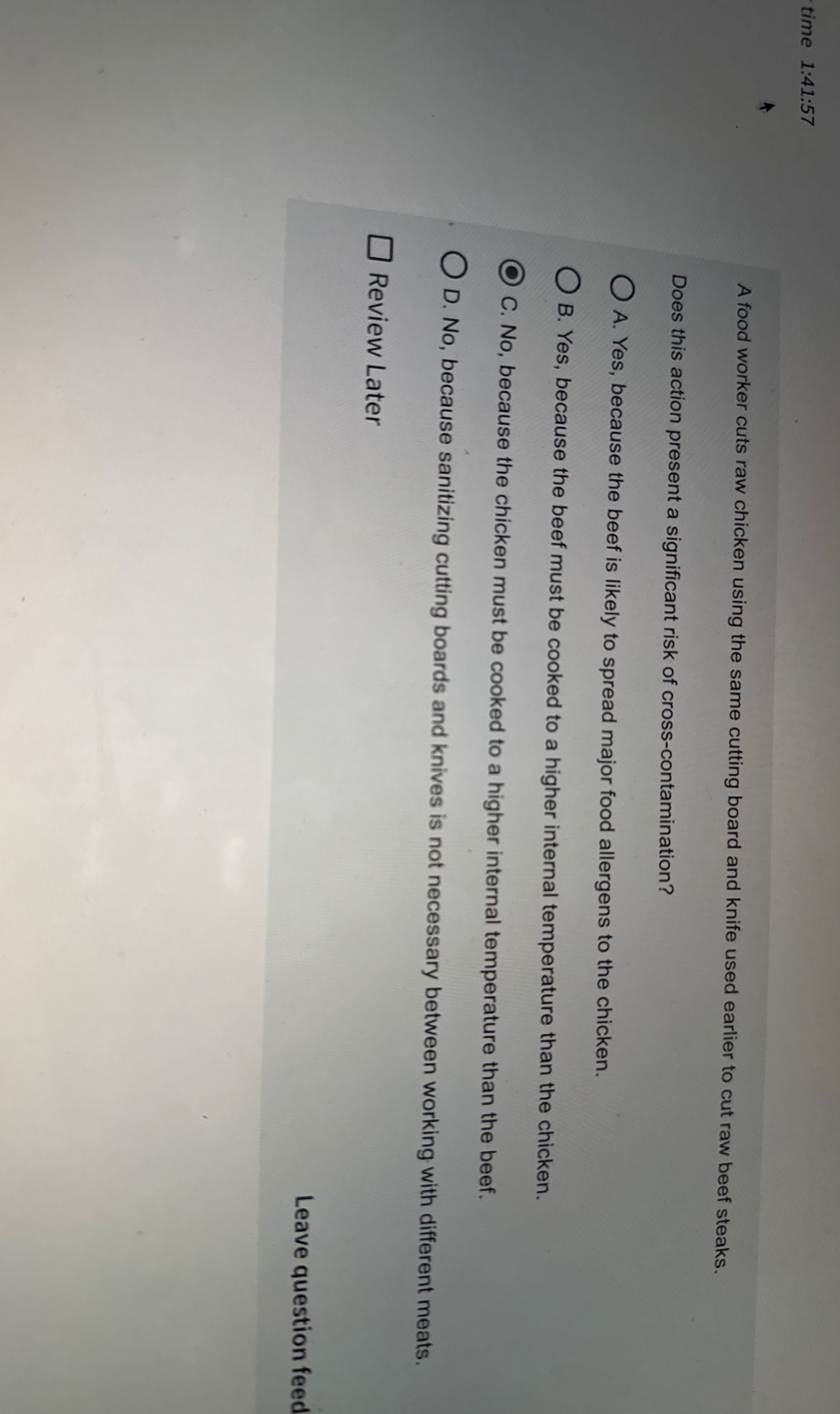 time 1 : 4 1 : 5 7 A food worker cuts raw chicken