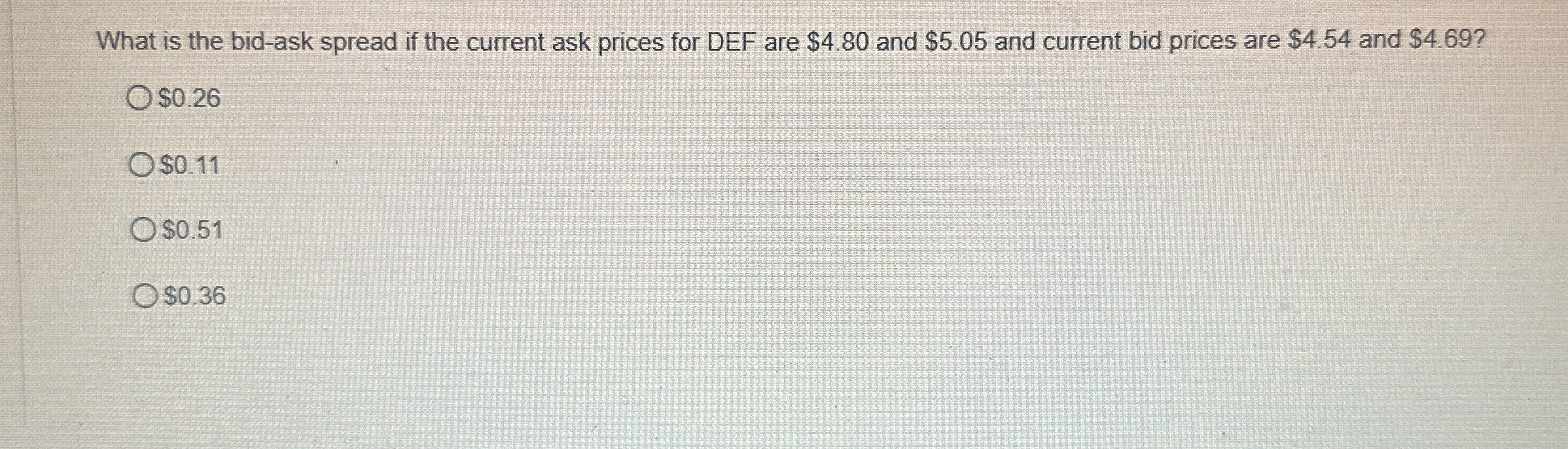 What is the bid - ask spread if the current ask