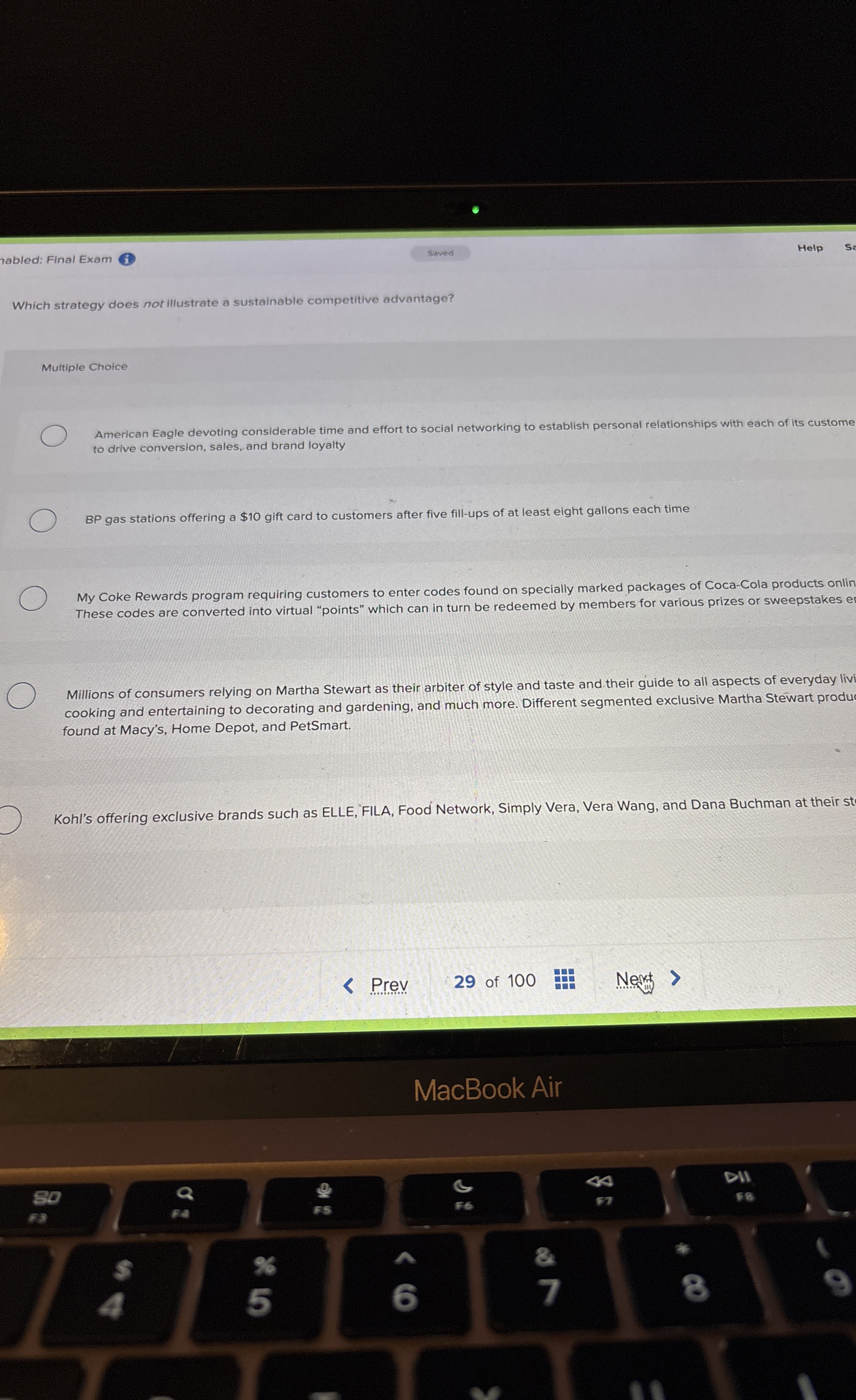 habled: Final Exam Saved Help Which strategy does