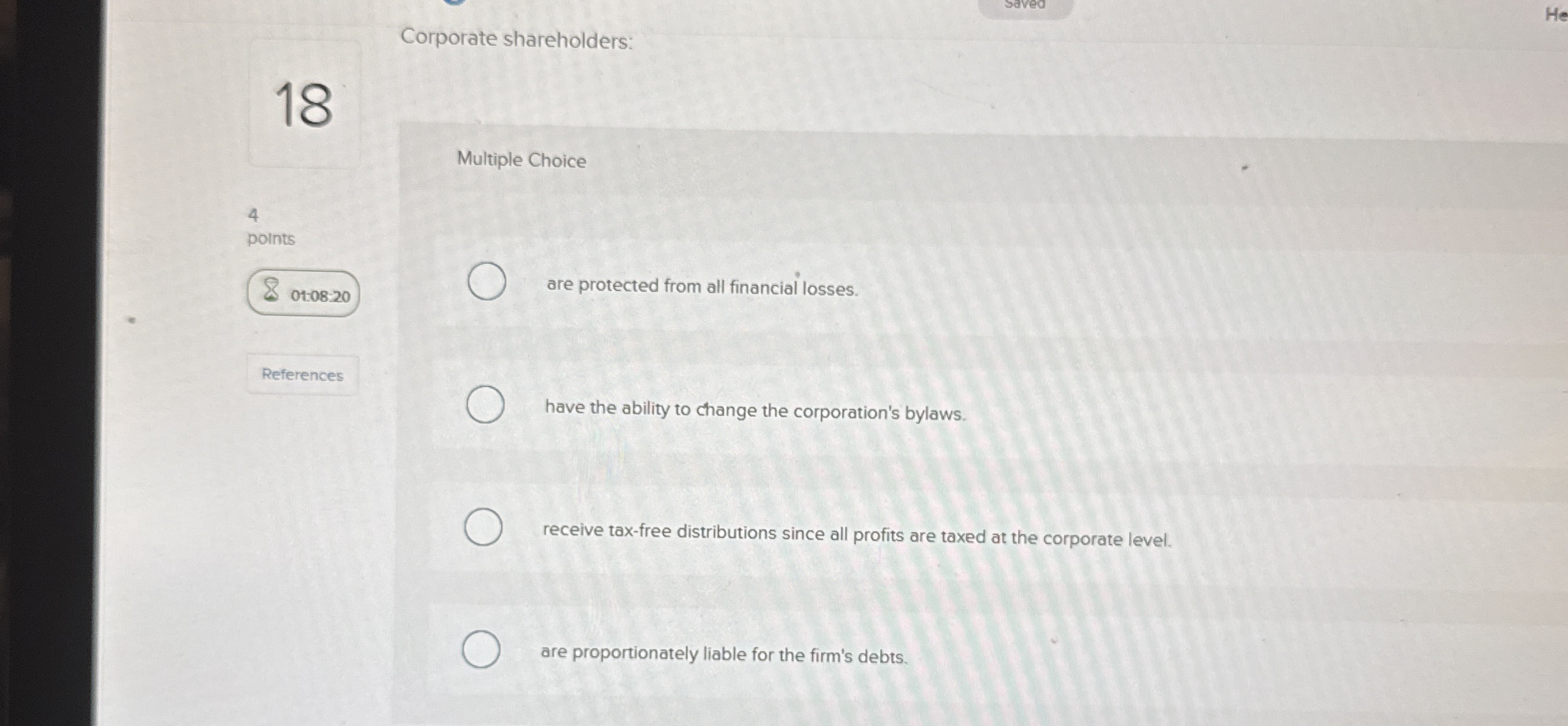 Corporate shareholders: 1 8 Multiple Choice 4