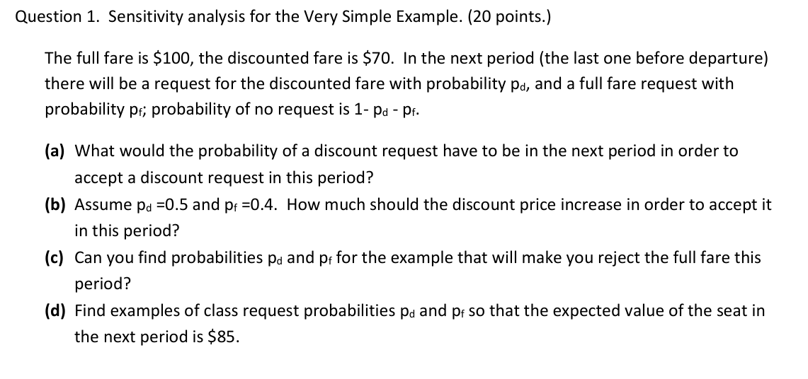 Question 1 . Sensitivity analysis for the Very