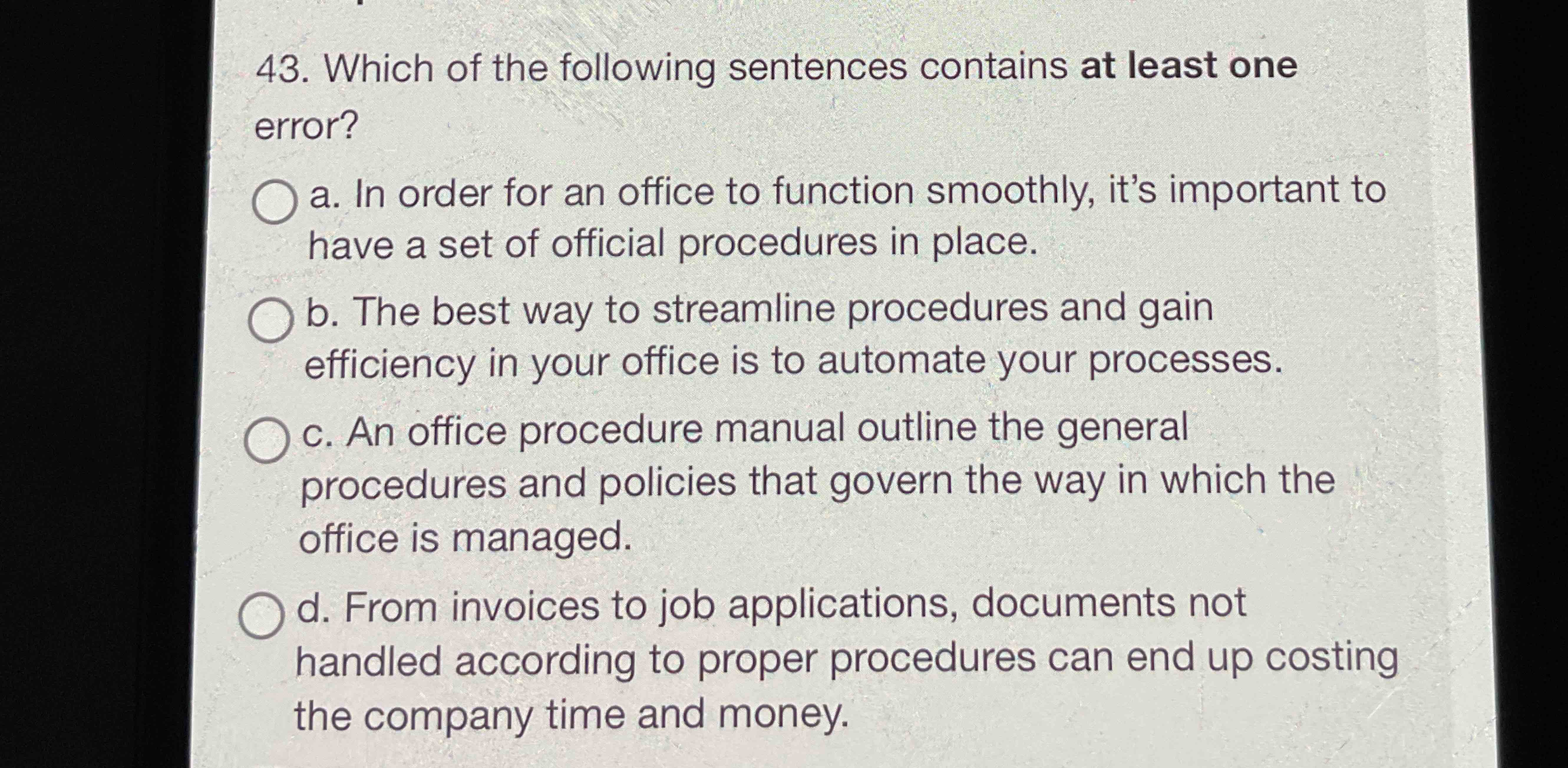 4 3 . Which of the following sentences contains