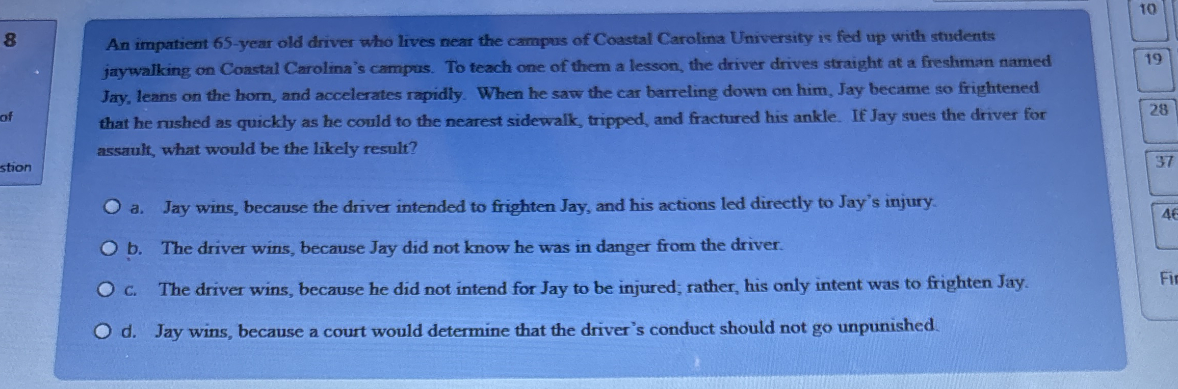 8 An impatient 6 5 - year old driver who lives