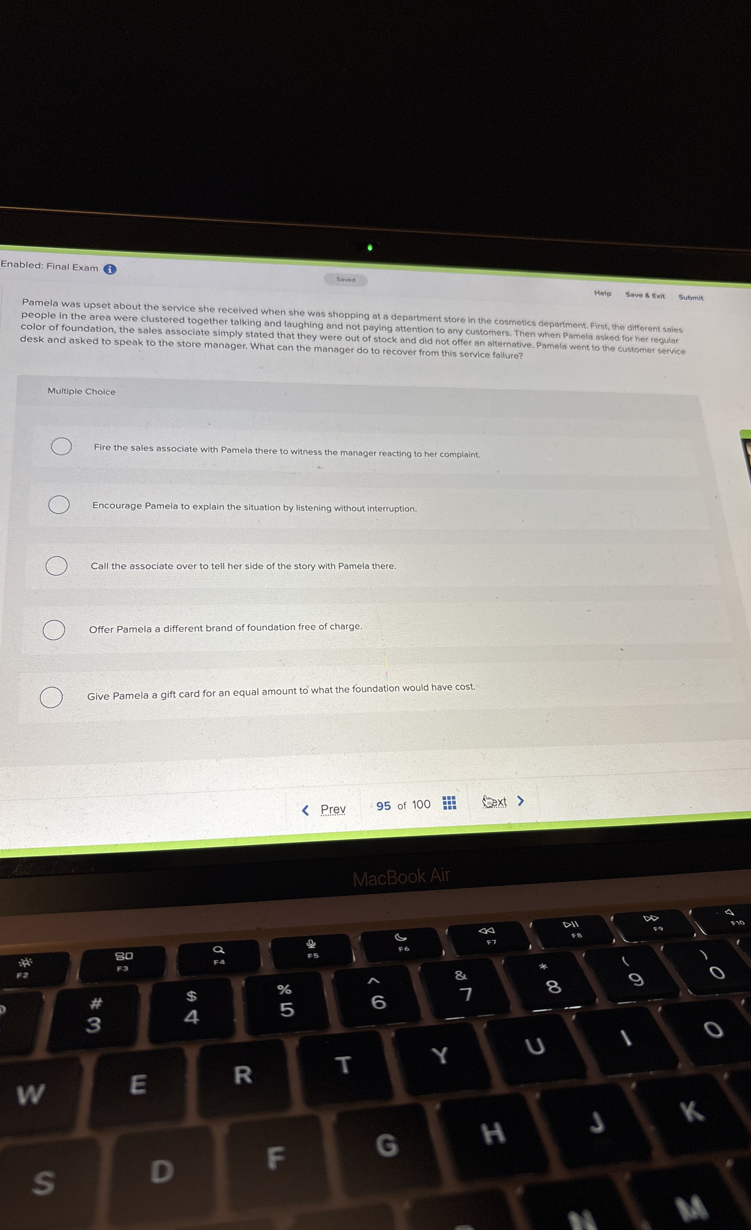 Enabled: Final Exam Help Save & Exit ( i ) Saived