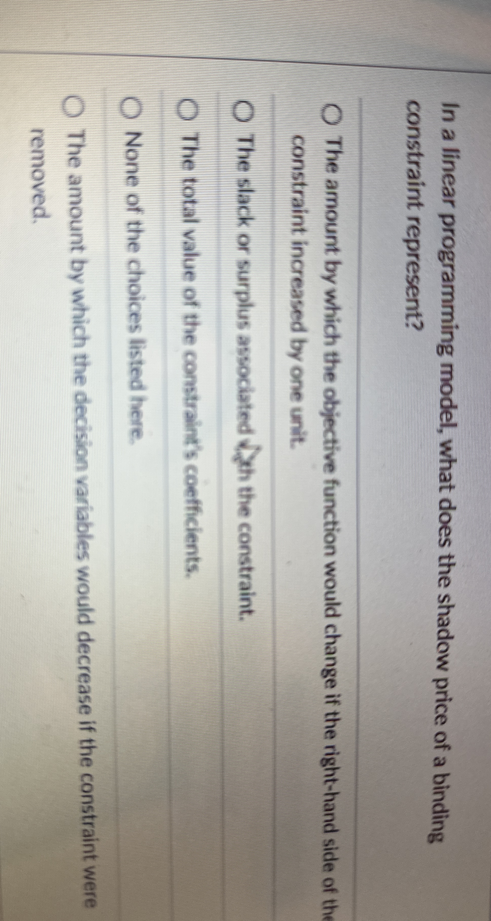 In a linear programming model, what does the