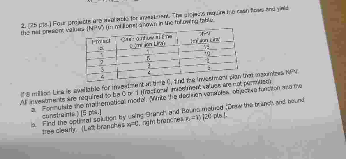 2 . [ 2 5 pts . ] Four projects are available for