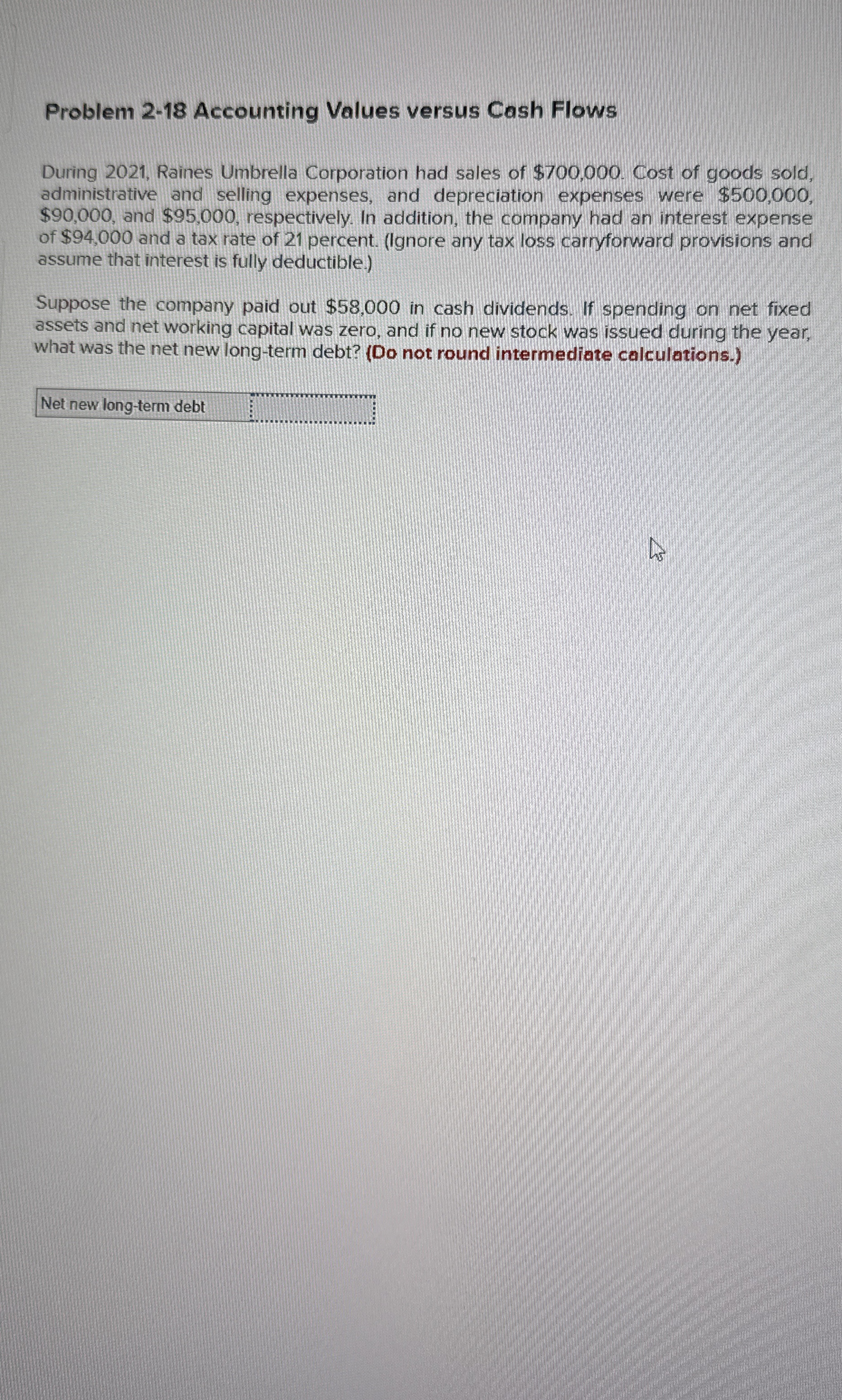 Problem 2 - 1 8 Accounting Values versus Cash
