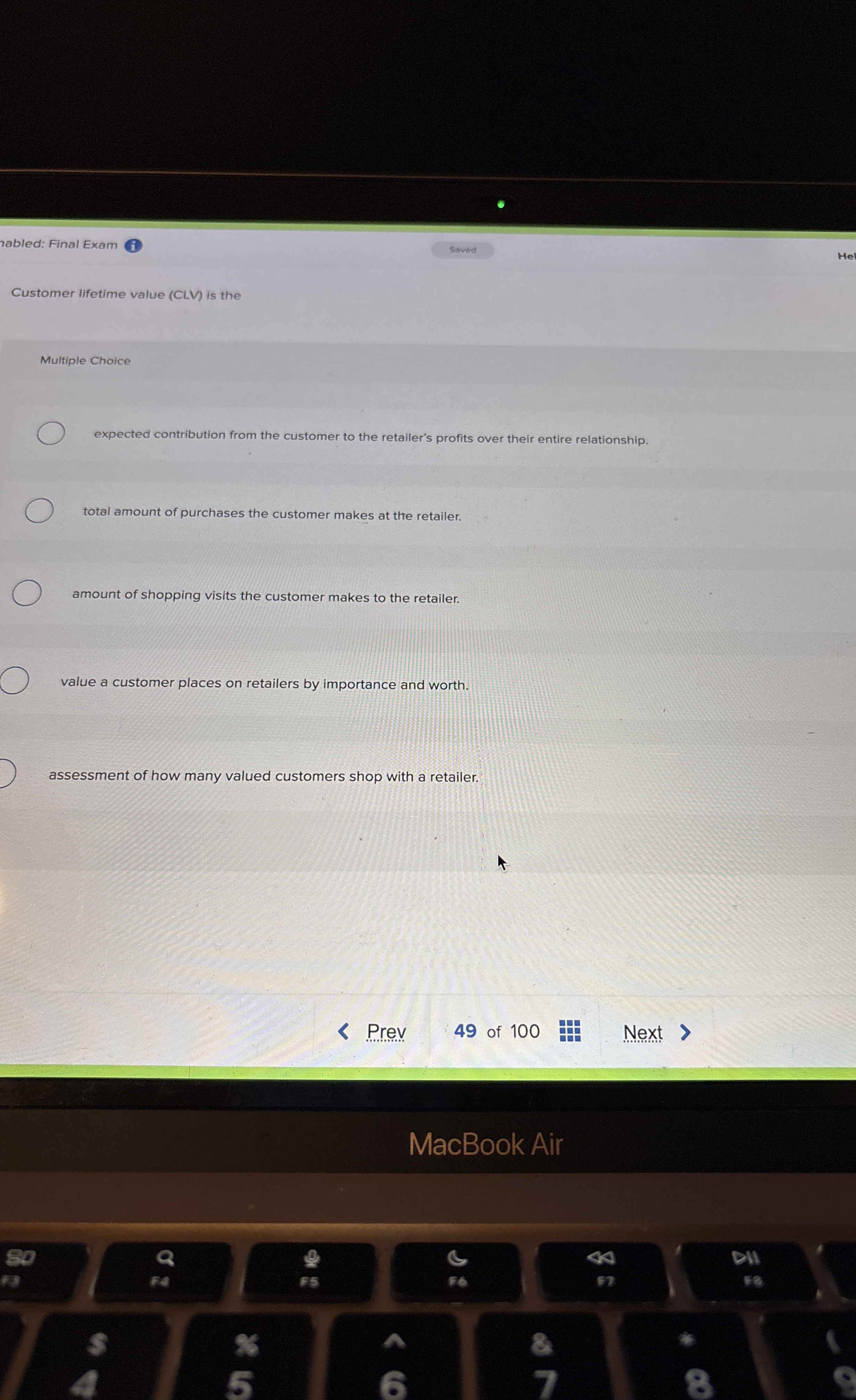 abled: Final Exam ( i ) Hel Customer lifetime