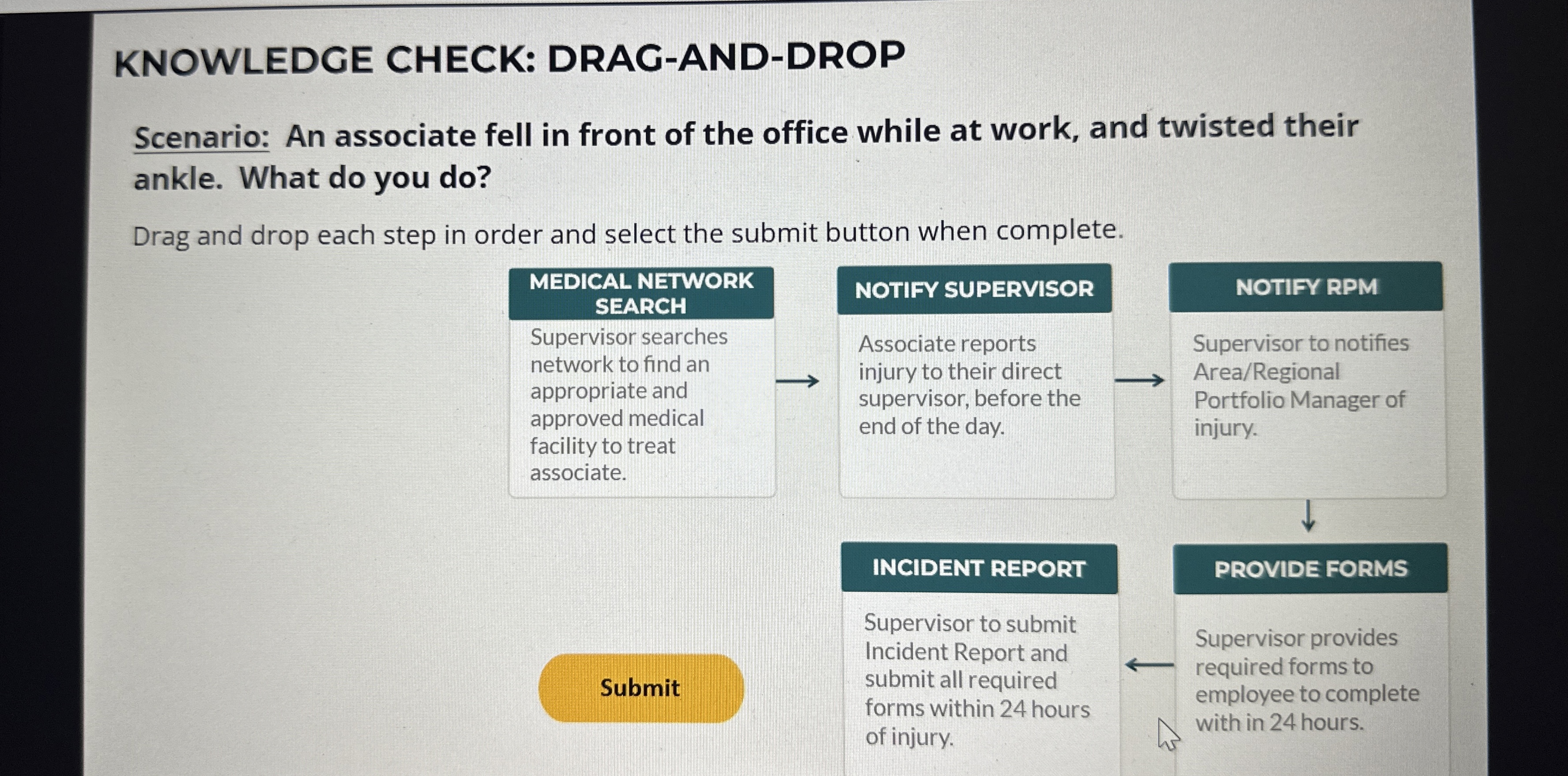 KNOWLEDGE CHECK: DRAG - AND - DROP Scenario: An